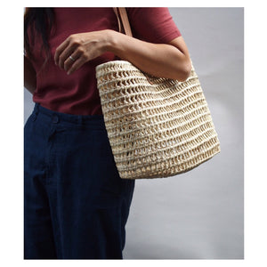 DAILY BASKET KNITTED SHOPPER - FLAT LEATHER HANDLE