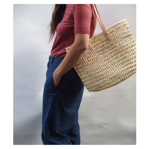 DAILY BASKET KNITTED SHOPPER - FLAT LEATHER HANDLE